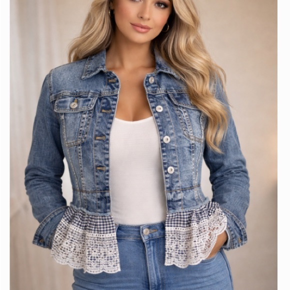 Pilcro and the letterpress Denim Jacket with eyelet trim  size small - Picture 3 of 13